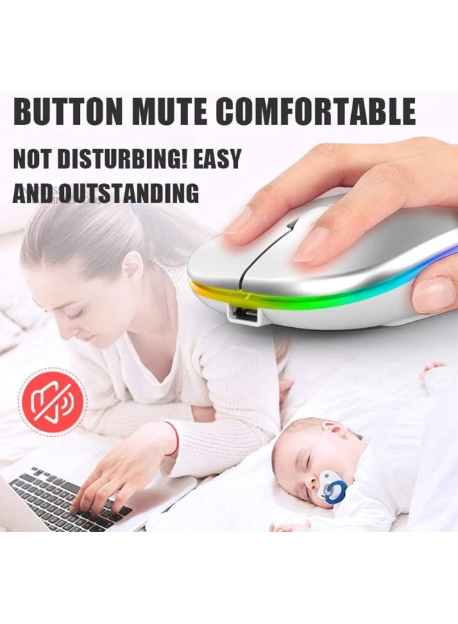 ECVV ماوس بلوتوث لاسلكي LED رفيع 2.4 جيجا هرتز قابل لإعادة الشحن وصامت مع 3 نقاط لكل بوصة قابلة للتعديل للكمبيوتر المحمول والكمبيوتر الشخصي والكمبيوتر المحمول والكمبيوتر - Image 5