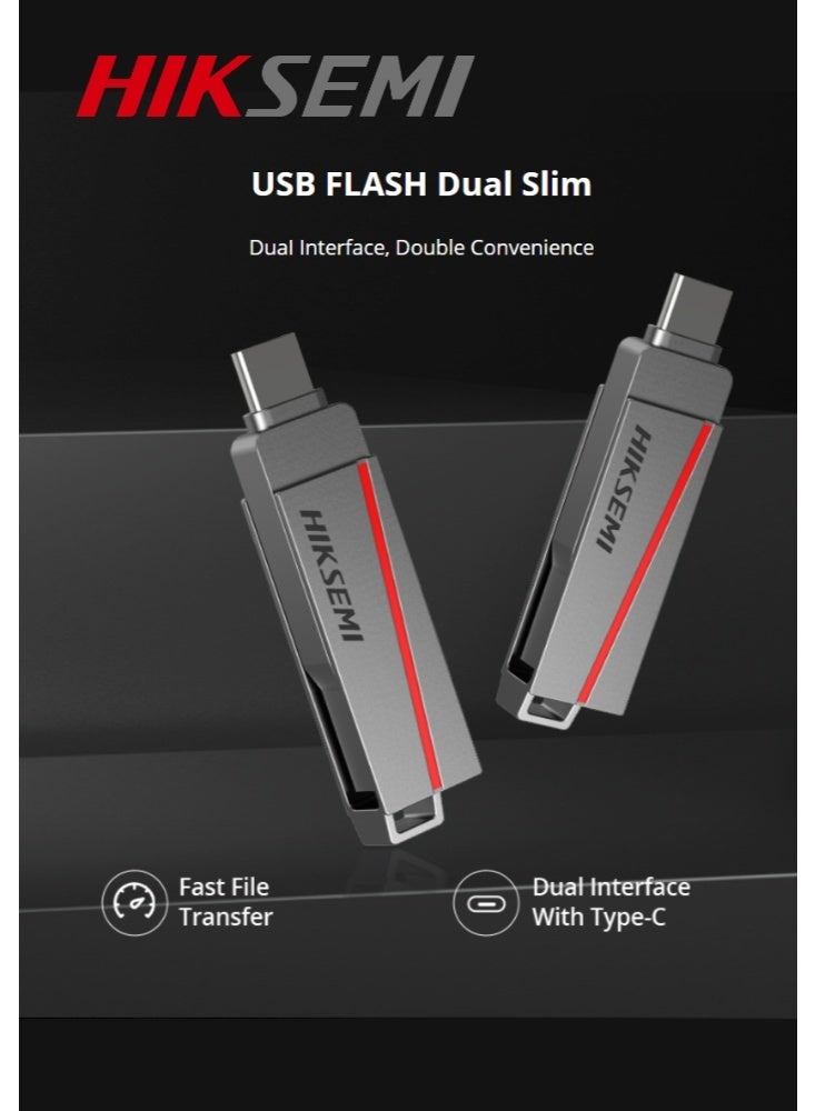 HIKSEMI HIKSEMI DUAL SLIM USB 3.2 Type-C and Type-A | 128GB | Metal Body | HS-USB-E307C 128G U3 Grey  - Image 4