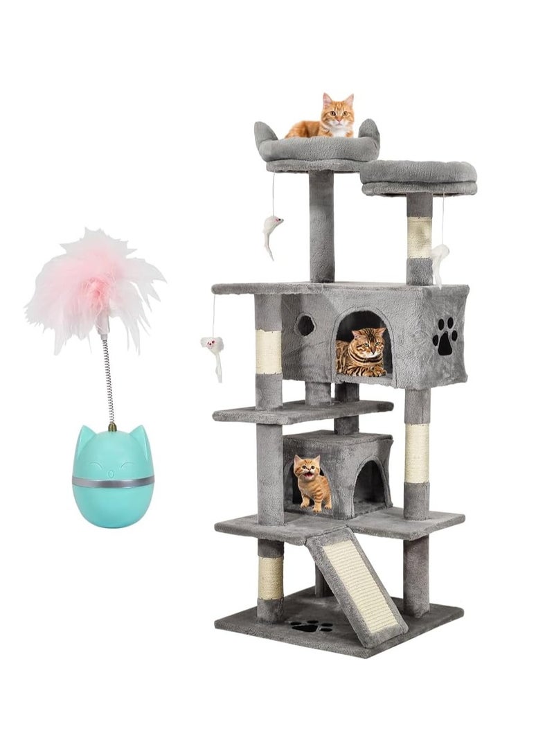 NNC PETS Cat tree activity center for indoor cats, Multi-level cat tree tower with Roly poly cat toy, Plush perches, Dangling toys, Scratching post, and Cozy cat condos, Durable & Easy assembly 140 cm (Grey) - Image 1
