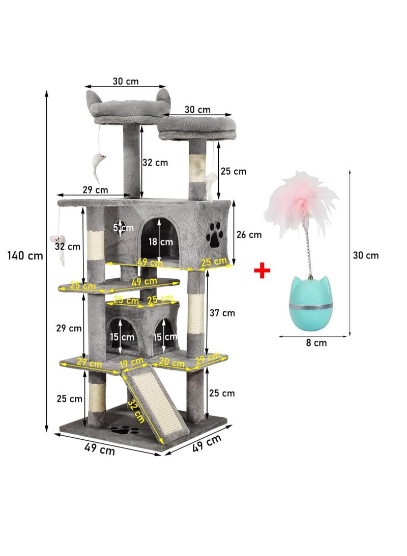 NNC PETS Cat tree activity center for indoor cats, Multi-level cat tree tower with Roly poly cat toy, Plush perches, Dangling toys, Scratching post, and Cozy cat condos, Durable & Easy assembly 140 cm (Grey) - Image 2