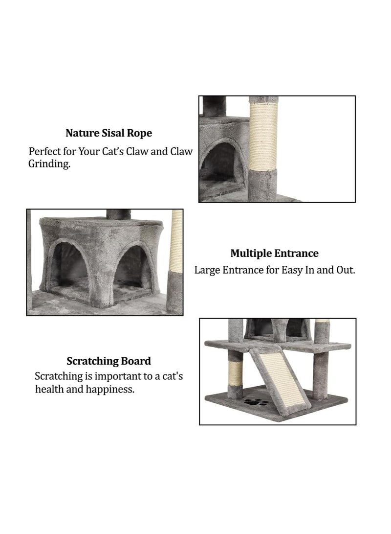 NNC PETS Cat tree activity center for indoor cats, Multi-level cat tree tower with Roly poly cat toy, Plush perches, Dangling toys, Scratching post, and Cozy cat condos, Durable & Easy assembly 140 cm (Grey) - Image 4