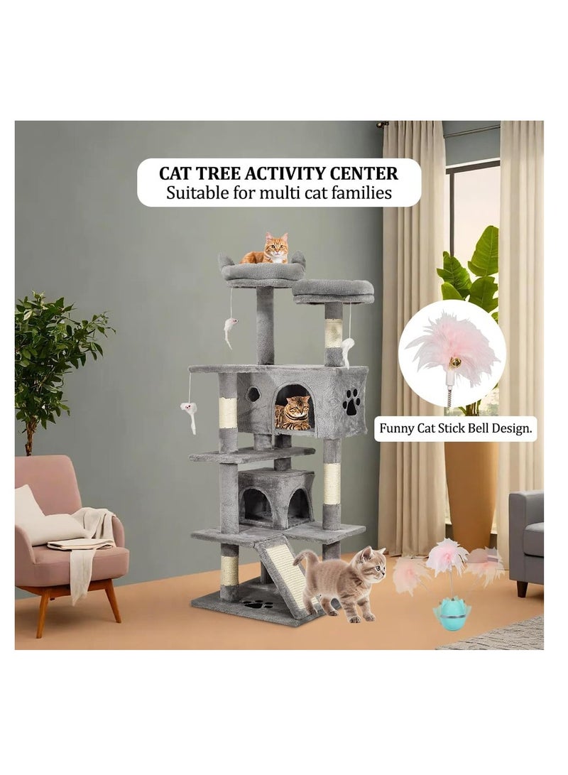 NNC PETS Cat tree activity center for indoor cats, Multi-level cat tree tower with Roly poly cat toy, Plush perches, Dangling toys, Scratching post, and Cozy cat condos, Durable & Easy assembly 140 cm (Grey) - Image 5