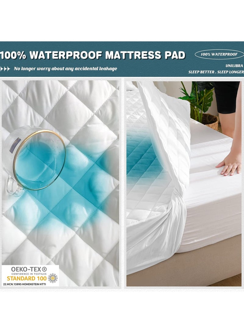 2 Pack 100% Waterproof Mattress Pad Protector,Breathable Quilted Mattress Cover,Breathable Mattress Protector,Soft Breathable Mattress Pad Cover,Dust Proof Mattress Protector (White-200cm*220cm)  - Image 2