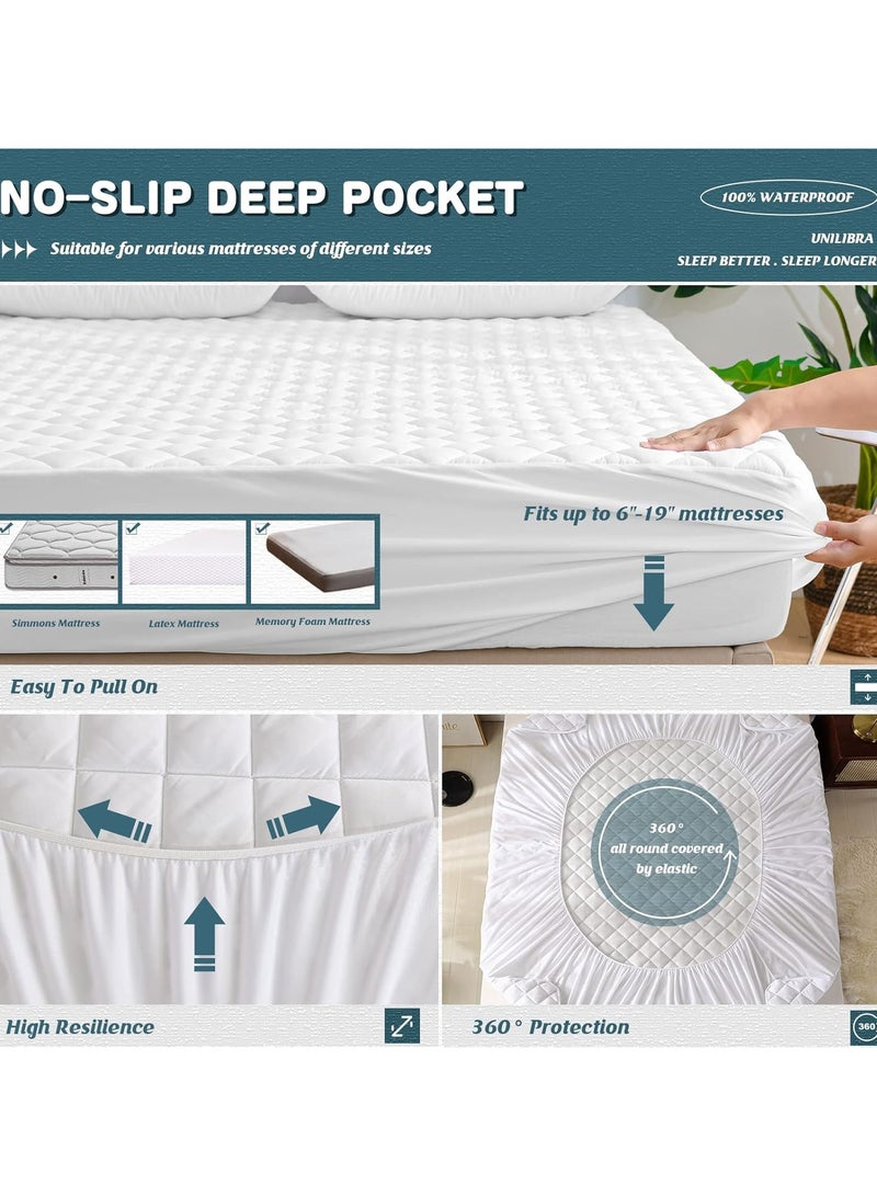 2 Pack 100% Waterproof Mattress Pad Protector,Breathable Quilted Mattress Cover,Breathable Mattress Protector,Soft Breathable Mattress Pad Cover,Dust Proof Mattress Protector (White-200cm*220cm)  - Image 5