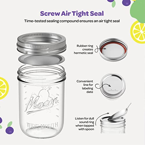 SEWANTA Wide Mouth Mason Jars 16 oz [5 Pack] With Mason Jar Lids and Bands, Mason Jars 16 oz - For Canning, Fermenting, Pickling - Jar Décor - Microwave/Freeze/Dishwasher Safe. - Image 3
