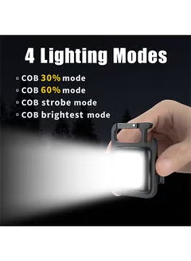 joyzzz مصباح يدوي صغير بسلسلة مفاتيح، 800 لومن، مصباح يدوي صغير قابل لإعادة الشحن، 4 أوضاع إضاءة، مصباح يدوي محمول للجيب مع حامل قابل للطي، قاعدة مغناطيسية، فتاحة زجاجات للتخييم والمشي - Image 5