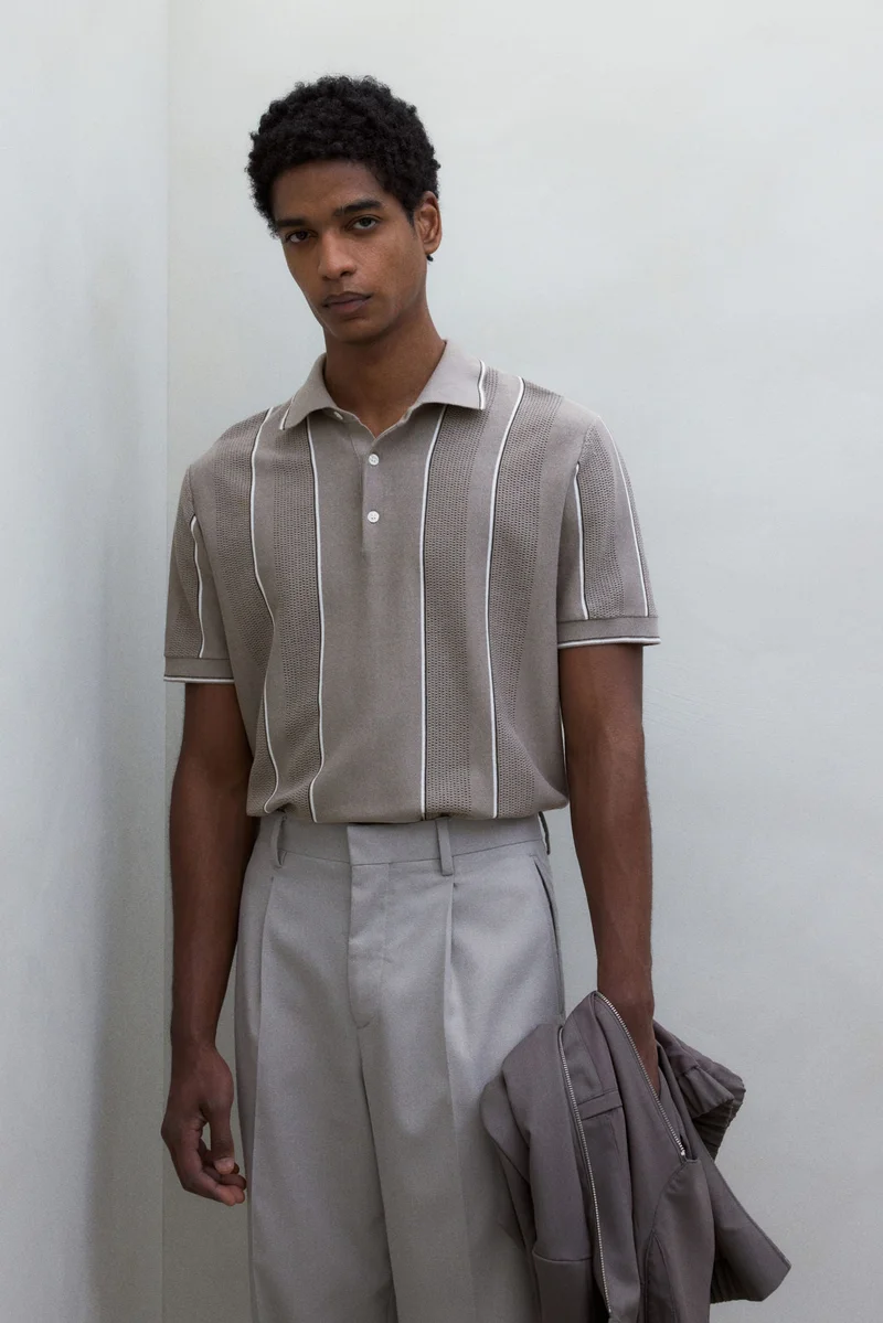 H&M Regular Fit Pointelle-knit polo shirt