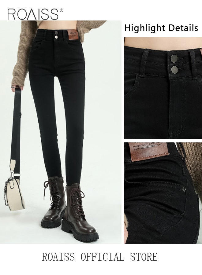 رويس سراويل نسائية عالية الخصر بقصة ضيقة مع تصميم على شكل ساق قلم رصاص، سراويل سجائر متعددة الاستخدامات بلون سادة مناسبة للارتداء كبنطلون Bootcut - Image 5