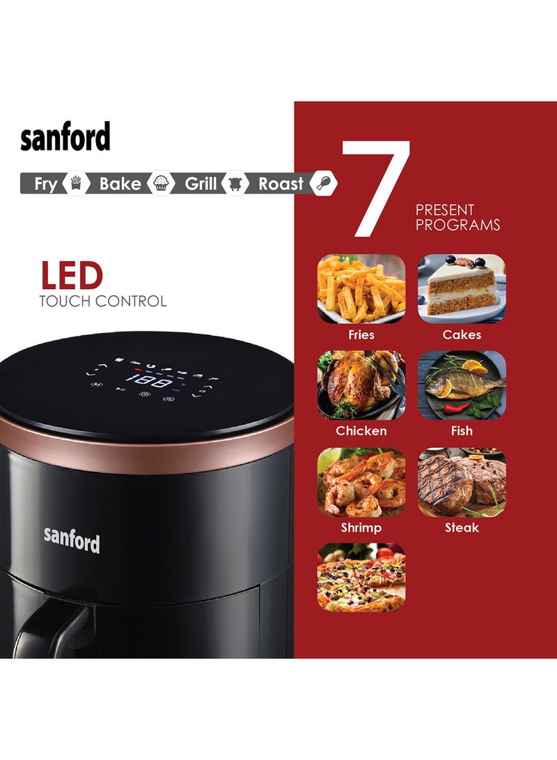 Sanford Digital Air Fryer, LED Display with Touch, Adjustable Temperature & Timer, Oil Free Cooking, 7 Preset Menus, Auto Shut-off, 2 years Warranty 4 L 1400 W SF2455AF Black - Image 3