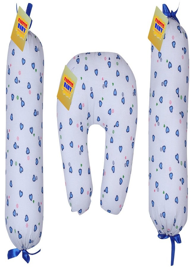 Fareto Cotton Baby Combo of Baby Soft U-Shape Pillow & 2 Matching Lot Pillows/Recorn Filling Soft Pillow (0-3 Months) (Blue) - Image 1