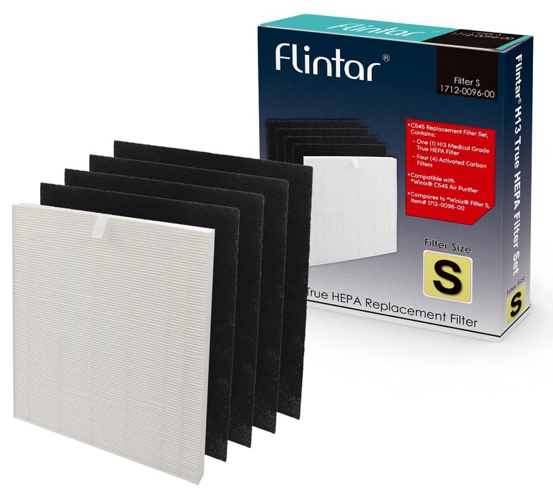 Flintar C545 True HEPA Replacement Filter S Made in TAIWAN Compatible with Winix C545 Air Purifier S Filter 1712009600 H13 Grade True HEPA  4 Activated Carbon Filters
