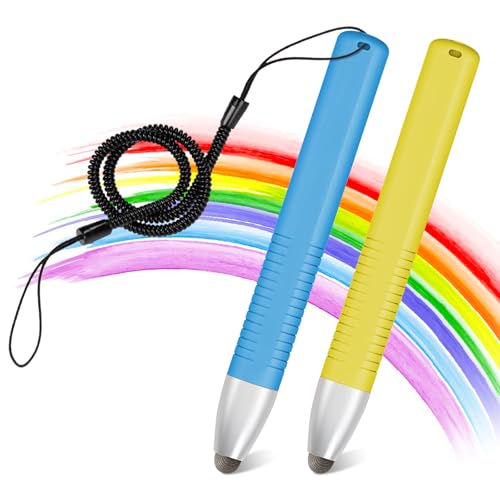 smrtcol 2pcs Kid-Friendly Stylus Pens for Touch Screens, Tablet Stylus Pen with Spring Cord Universal Touch Screen Capacitive Crayon Stylus Blue Yellow - Image 1