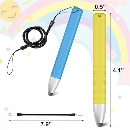 smrtcol 2pcs Kid-Friendly Stylus Pens for Touch Screens, Tablet Stylus Pen with Spring Cord Universal Touch Screen Capacitive Crayon Stylus Blue Yellow - Image 3