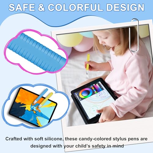 smrtcol 2pcs Kid-Friendly Stylus Pens for Touch Screens, Tablet Stylus Pen with Spring Cord Universal Touch Screen Capacitive Crayon Stylus Blue Yellow - Image 4
