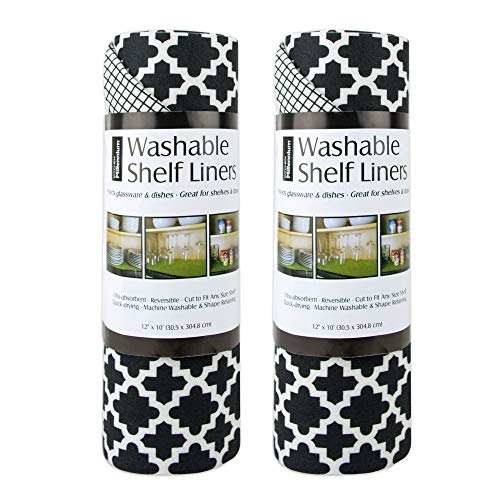 DII Fridge & Shelf Liner Collection Non-Adhesive, Cut to fit, Machine Washable, 12x20, Black Lattice, 2 Piece - Image 1