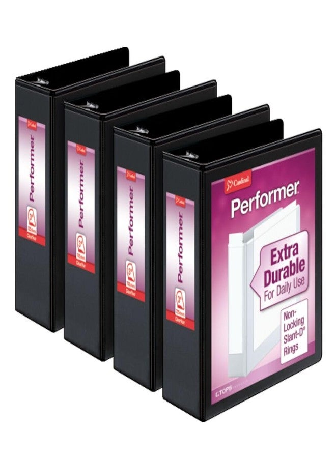 Cardinal Performer 3-Ring Binders, 3", Non-Locking Slant-D Rings, 725-Sheet Capacity, ClearVue Presentation, Non-Stick, PVC-Free, Black, 4-Pack (27601) - Image 1