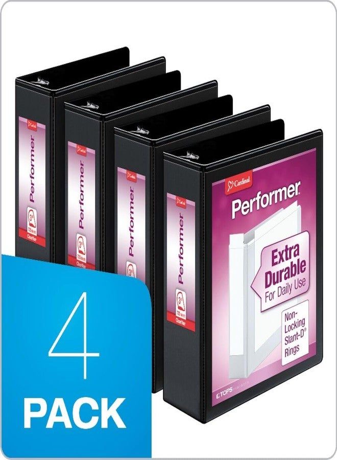 Cardinal Performer 3-Ring Binders, 3", Non-Locking Slant-D Rings, 725-Sheet Capacity, ClearVue Presentation, Non-Stick, PVC-Free, Black, 4-Pack (27601) - Image 3