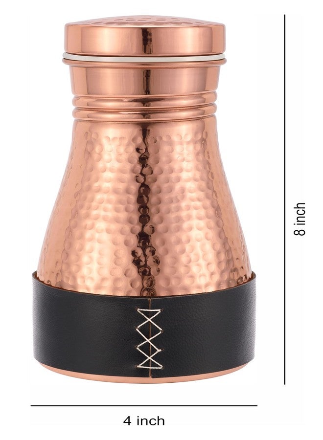 Kitchen Science Pure Copper Bedside Carafe 32 oz with Leakproof Lid – Handmade Copper Water Carafe Set with Jute Placemat & Black Leather Sleeve, Durable & Premium Finish - Image 4
