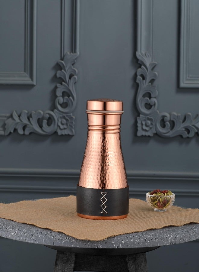 Kitchen Science Pure Copper Bedside Carafe 32 oz with Leakproof Lid – Handmade Copper Water Carafe Set with Jute Placemat & Black Leather Sleeve, Durable & Premium Finish - Image 3