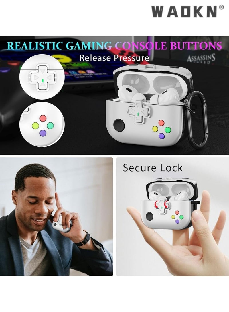 WAOKN Classic Game Player Design AirPods Pro 2nd Generation Case, Supports Wireless Charging, Portable Hard Shell Protective Cover, Secure Fit for AirPods Pro 2 Charging Case, White, Durable and Stylish  - Image 4