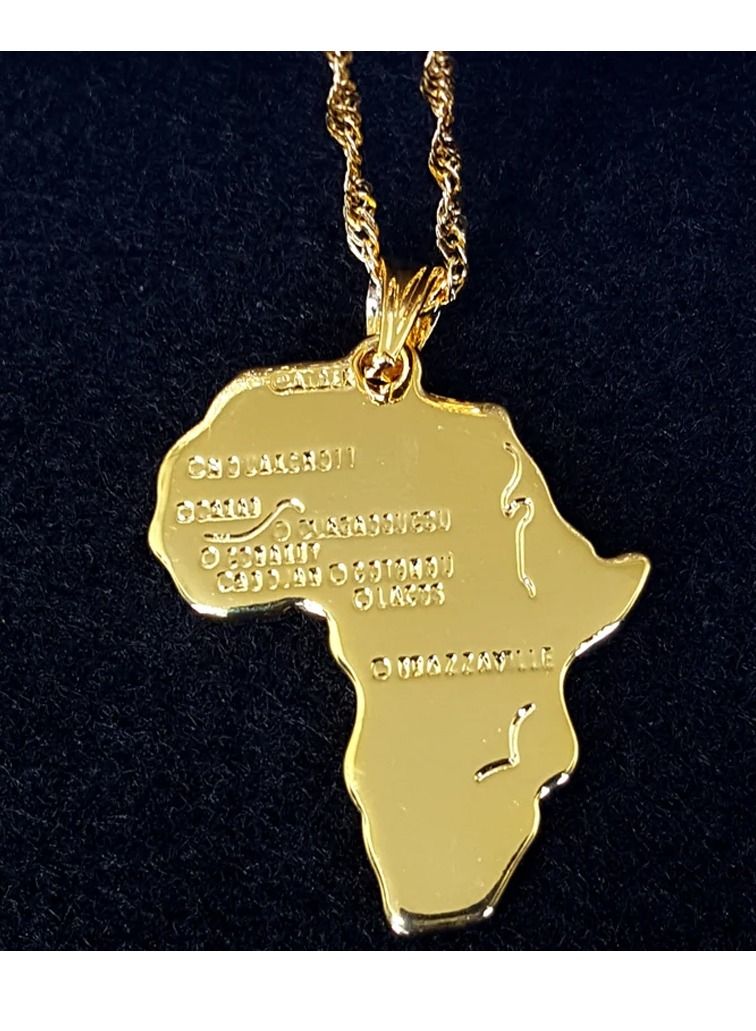 Africa Map Pendant and Letter Carved Design Map of Africa Shaped 18k Gold Plated Necklace, African gift for her, UNISEX African Pendant Gift - Image 3