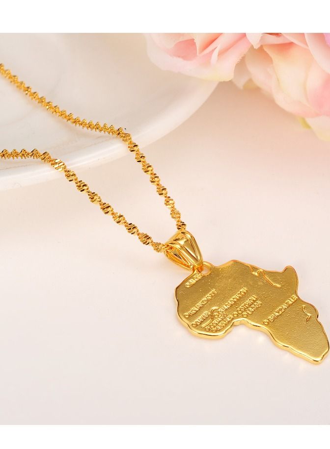 Africa Map Pendant and Letter Carved Design Map of Africa Shaped 18k Gold Plated Necklace, African gift for her, UNISEX African Pendant Gift - Image 2