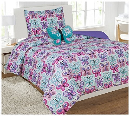 Fancy Linen Girls Comforter Set Butterfly BlueTurquoise Purple New  Butterfly Blue Twin Comforter