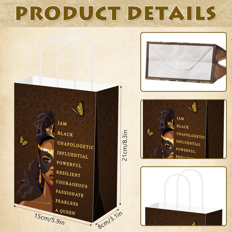 Kolldenn 24 Pcs African American Gift Bags for Women Paper African Purses Black History Bags with Handles Bulk for Commemoration Christmas Festival Party Goody Favors Juneteenth Freedom Day - Image 2