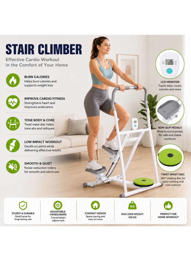 Lifetop Home Stair Climber Stepper with LCD Monitor, Adjustable Handlebars, Twist Waist Disc & Non-Slip Pedals for Full Body Cardio Workout - Image 5