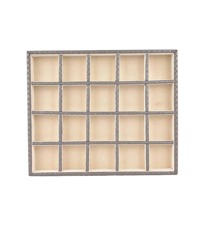 Premsons® Jewellery Tray - PU Leather Ring Tray Organizer - Multipurpose Drawer - Stackable Jewellery Ring Display Tray for Earring Bangle Bracelet Necklace Pendant - 20 Sections - Metallic Grey - Image 4