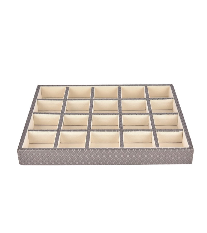Premsons® Jewellery Tray - PU Leather Ring Tray Organizer - Multipurpose Drawer - Stackable Jewellery Ring Display Tray for Earring Bangle Bracelet Necklace Pendant - 20 Sections - Metallic Grey - Image 2