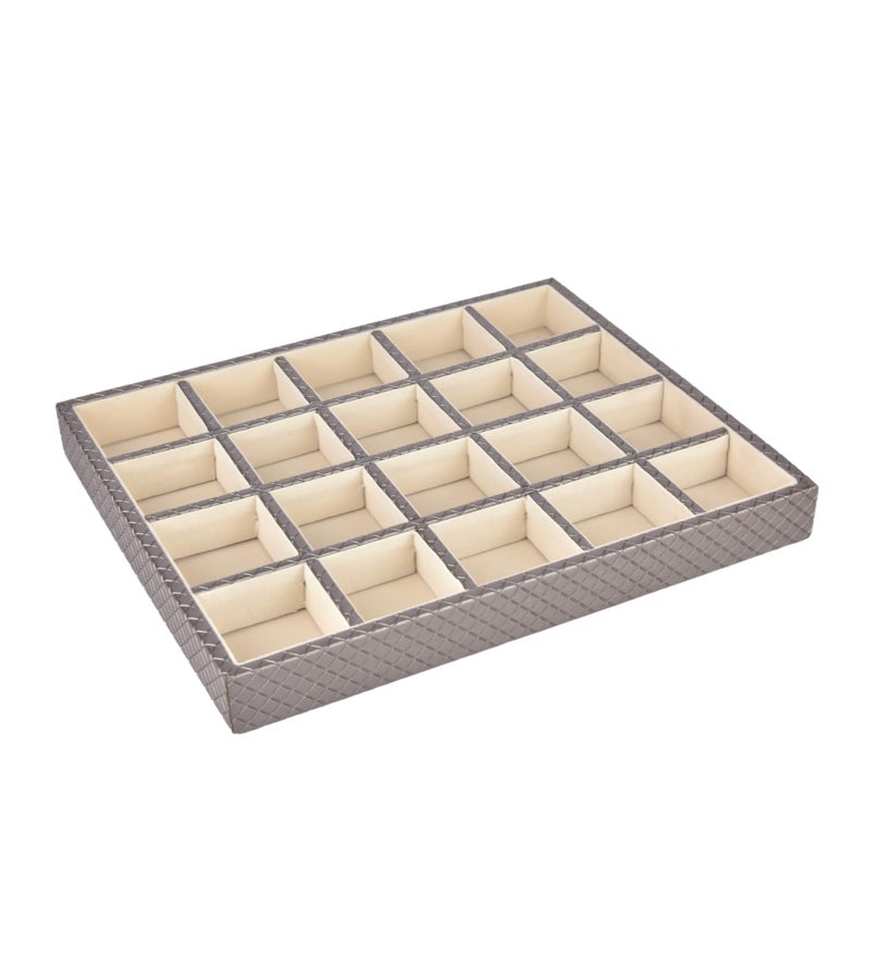 Premsons® Jewellery Tray - PU Leather Ring Tray Organizer - Multipurpose Drawer - Stackable Jewellery Ring Display Tray for Earring Bangle Bracelet Necklace Pendant - 20 Sections - Metallic Grey - Image 3