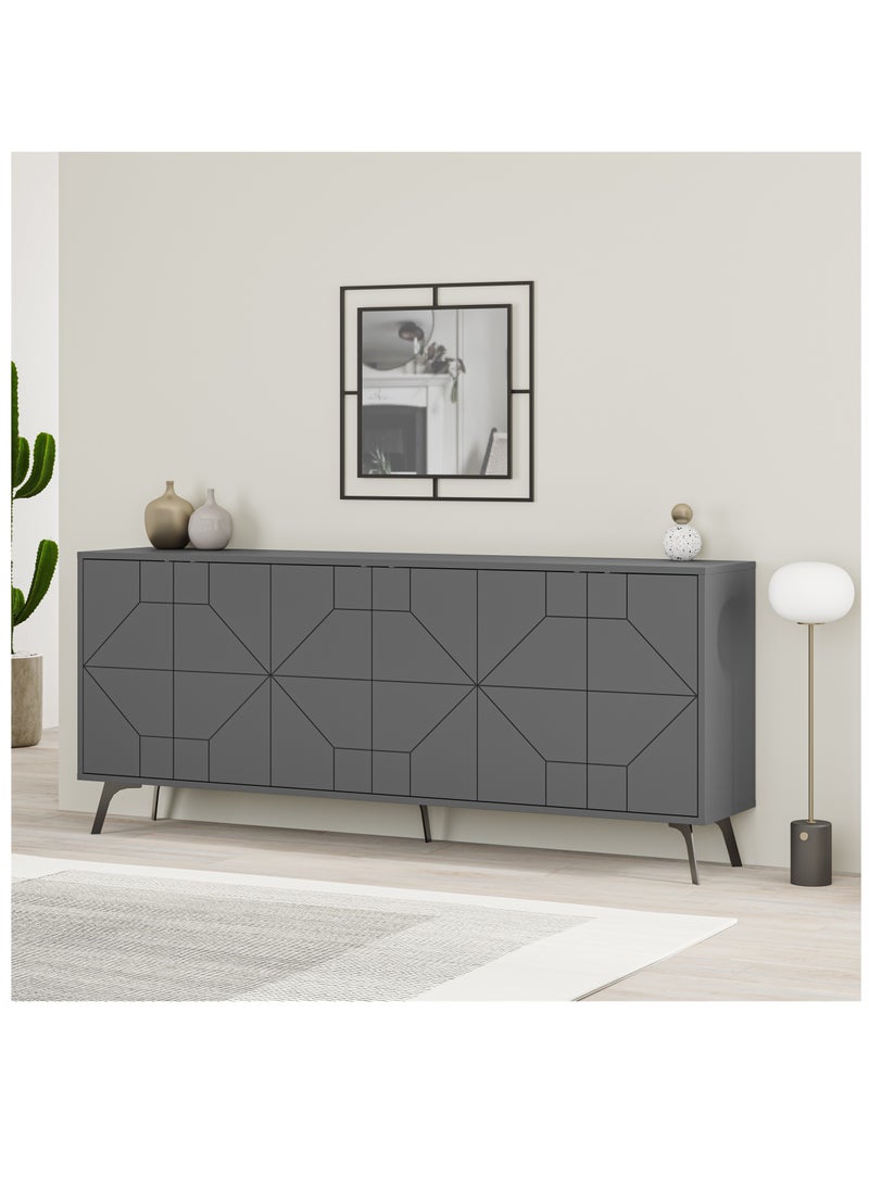 Mourah - Mourah Home Dune Console 181 - Modern Sideboard with 6 Doors with Elevated Legs - Storage Cabinet for Living Room, Lounge, Dining Room, Kitchen, Hallway - 35x77.4x181 CM (Dark Grey) - Image 1