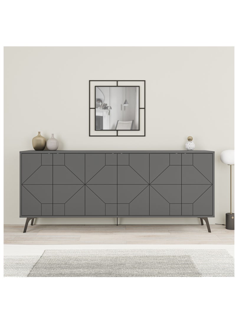 Mourah - Mourah Home Dune Console 181 - Modern Sideboard with 6 Doors with Elevated Legs - Storage Cabinet for Living Room, Lounge, Dining Room, Kitchen, Hallway - 35x77.4x181 CM (Dark Grey) - Image 1