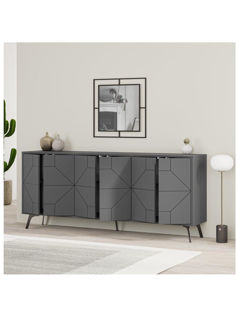 Mourah - Mourah Home Dune Console 181 - Modern Sideboard with 6 Doors with Elevated Legs - Storage Cabinet for Living Room, Lounge, Dining Room, Kitchen, Hallway - 35x77.4x181 CM (Dark Grey) - Image 1