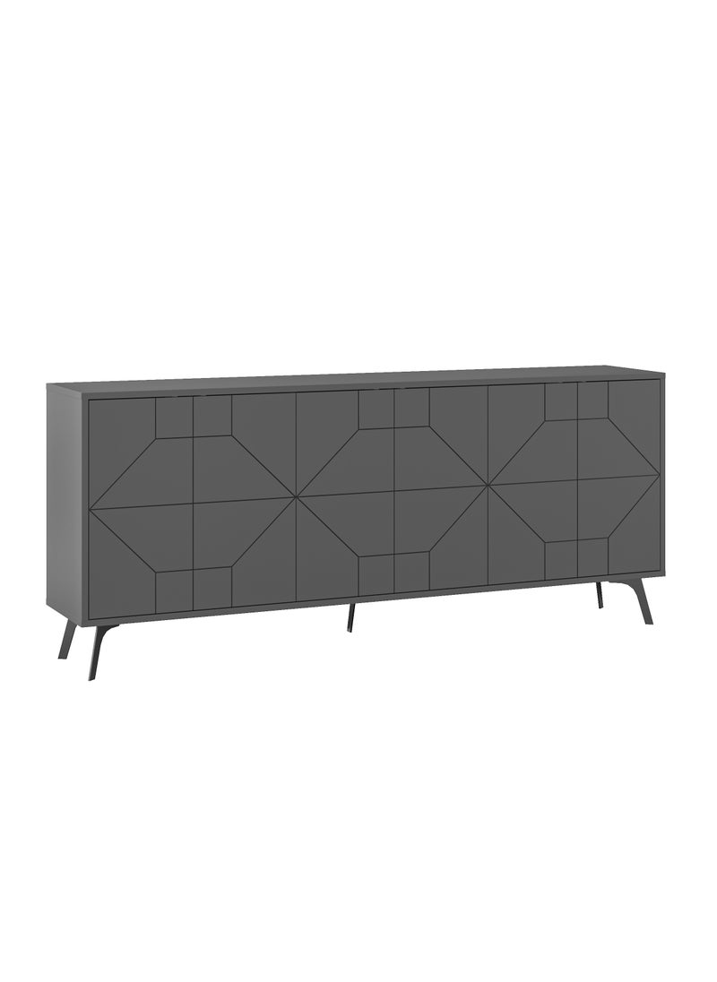 Mourah - Mourah Home Dune Console 181 - Modern Sideboard with 6 Doors with Elevated Legs - Storage Cabinet for Living Room, Lounge, Dining Room, Kitchen, Hallway - 35x77.4x181 CM (Dark Grey) - Image 1