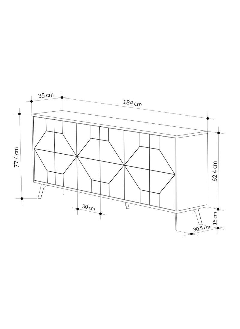 Mourah - Mourah Home Dune Console 181 - Modern Sideboard with 6 Doors with Elevated Legs - Storage Cabinet for Living Room, Lounge, Dining Room, Kitchen, Hallway - 35x77.4x181 CM (Dark Grey) - Image 1