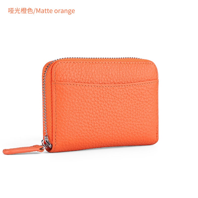 Japanese RFID Leather Coin Purse Unisex Zipper Matte orange