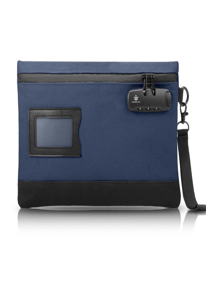 KOSMCCO Money Bag with Lock, 11.8 x 7.9 Inches Durable Canvas Cash Pouch Bank Bag for Cash, Passports, Notary Supplies, Medicine, Valuable Storage, Steel Blue - Image 1