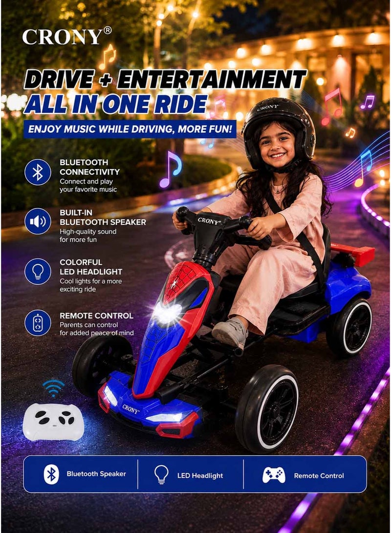 Crony T3 Kids Electric Go-Kart Ride-On Toy with Remote Control, Spider-Man Theme,CRONY T3 Kids Electric Go Kart with Remote Control - Spider-Man Style Ride-On Toy Car for Toddlers, 4-Wheel Battery Powered Drift Kart with LED Headlights, Adjustable Seat Belt & Parental Safety Remote, Fun Outdoor Electric Vehicle for Boys & Girls Aged 2-6 Years Old, Red  Superhero Racing Car for Active Play,Red Spid - Image 2