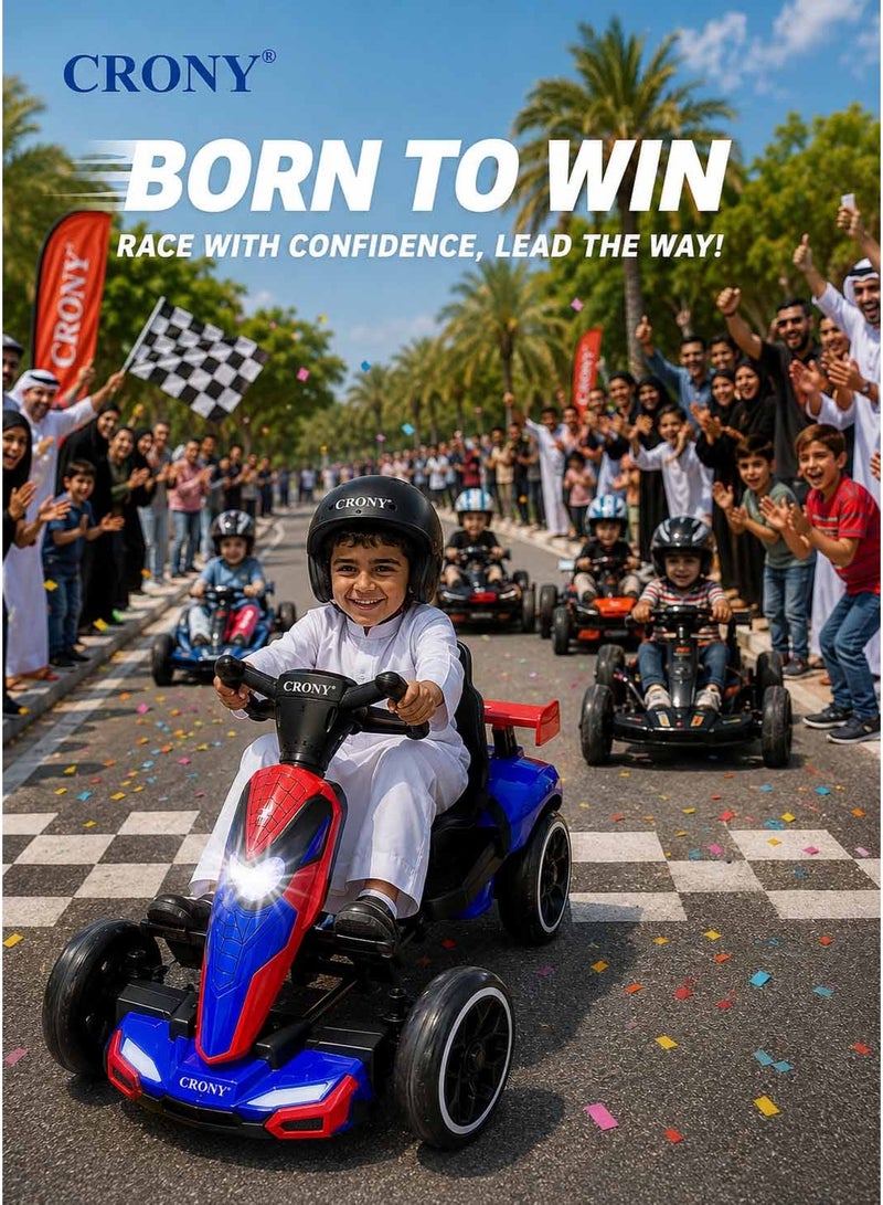 Crony T3 Kids Electric Go-Kart Ride-On Toy with Remote Control, Spider-Man Theme,CRONY T3 Kids Electric Go Kart with Remote Control - Spider-Man Style Ride-On Toy Car for Toddlers, 4-Wheel Battery Powered Drift Kart with LED Headlights, Adjustable Seat Belt & Parental Safety Remote, Fun Outdoor Electric Vehicle for Boys & Girls Aged 2-6 Years Old, Red  Superhero Racing Car for Active Play,Red Spid - Image 3