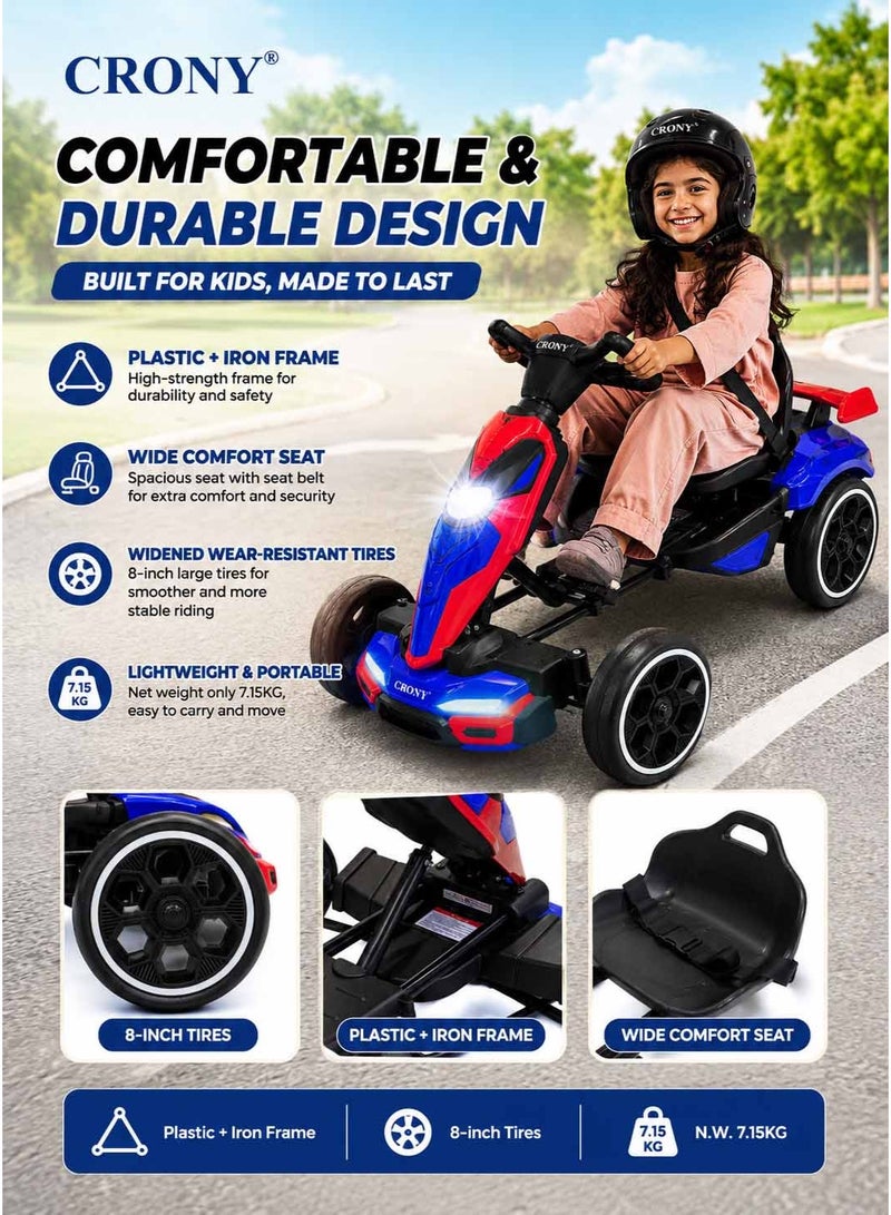 Crony T3 Kids Electric Go-Kart Ride-On Toy with Remote Control, Spider-Man Theme,CRONY T3 Kids Electric Go Kart with Remote Control - Spider-Man Style Ride-On Toy Car for Toddlers, 4-Wheel Battery Powered Drift Kart with LED Headlights, Adjustable Seat Belt & Parental Safety Remote, Fun Outdoor Electric Vehicle for Boys & Girls Aged 2-6 Years Old, Red  Superhero Racing Car for Active Play,Red Spid - Image 4