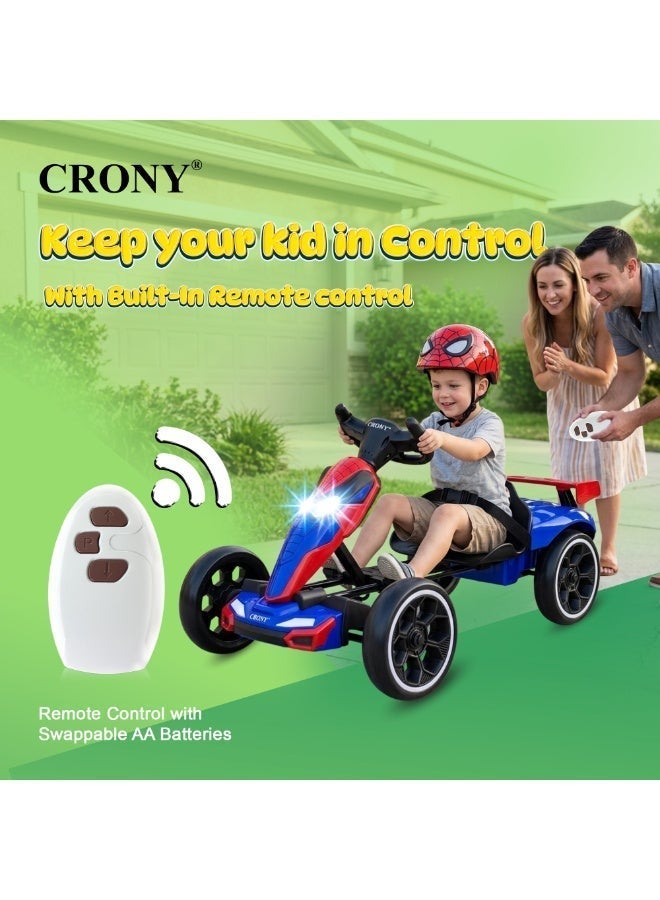 Crony T3 Kids Electric Go-Kart Ride-On Toy with Remote Control, Spider-Man Theme,CRONY T3 Kids Electric Go Kart with Remote Control - Spider-Man Style Ride-On Toy Car for Toddlers, 4-Wheel Battery Powered Drift Kart with LED Headlights, Adjustable Seat Belt & Parental Safety Remote, Fun Outdoor Electric Vehicle for Boys & Girls Aged 2-6 Years Old, Red  Superhero Racing Car for Active Play,Red Spid - Image 5