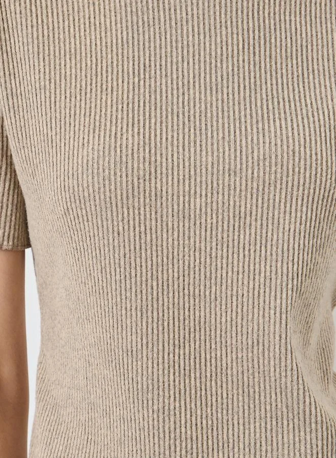 Styli Beige Ribbed Knit Top and Skirt Co-ords