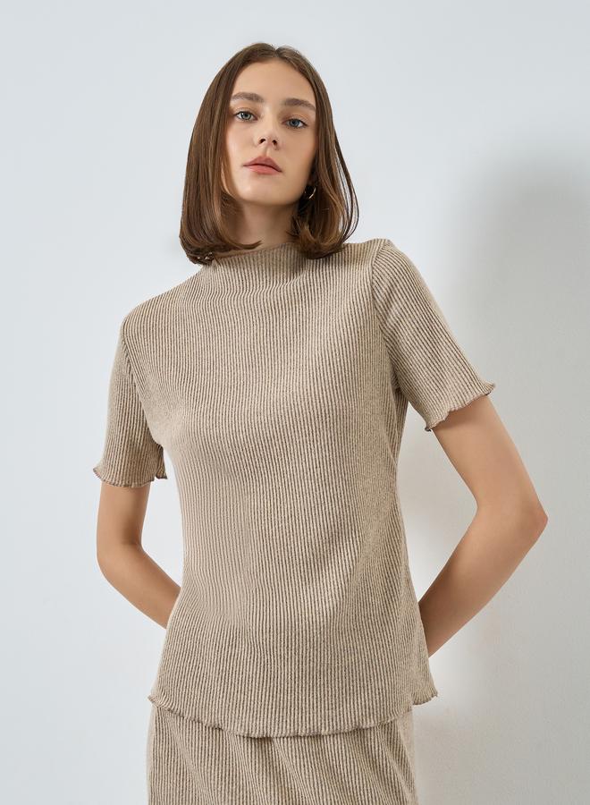 Styli Beige Ribbed Knit Top and Skirt Co-ords - Image 2