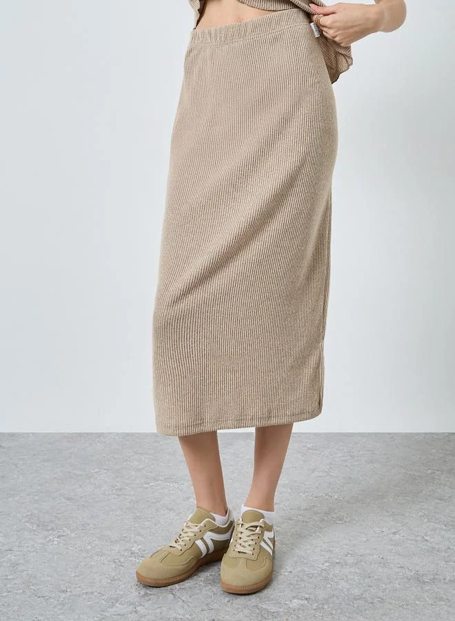 Styli Beige Ribbed Knit Top and Skirt Co-ords