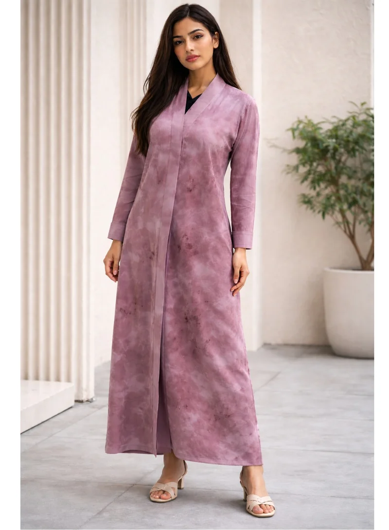 مويستريت Mauve Marble-Print Zoom Abaya with Matching Plain Chiffon Headscarf