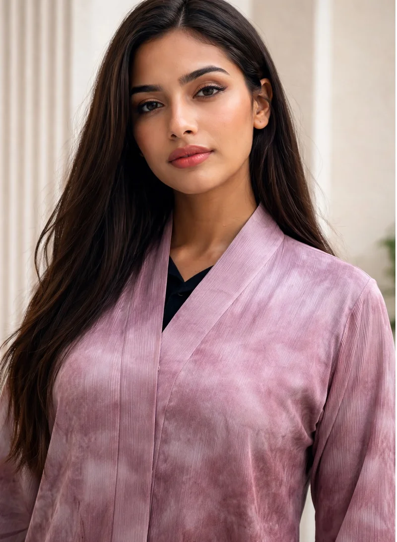 مويستريت Mauve Marble-Print Zoom Abaya with Matching Plain Chiffon Headscarf