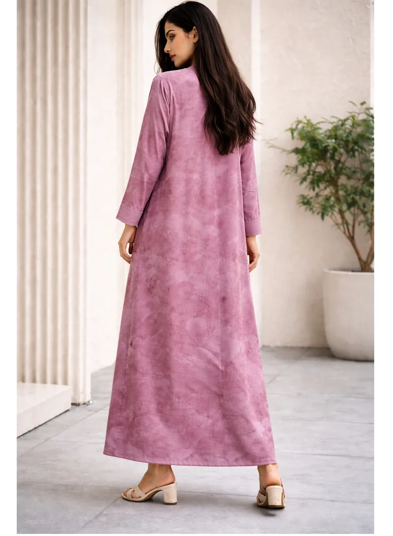 Moistreet  Mauve Marble-Print Zoom Abaya with Matching Plain Chiffon Headscarf for Women | Best Price UAE