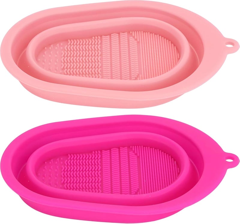 طبق تنظيف قابل للطي - وعاء مبتكر من السيليكون لغسل فرش المكياج بسطح محكم لتجفيف سريع وتنظيف عميق وفعال لأدوات التجميل في ثوانٍ